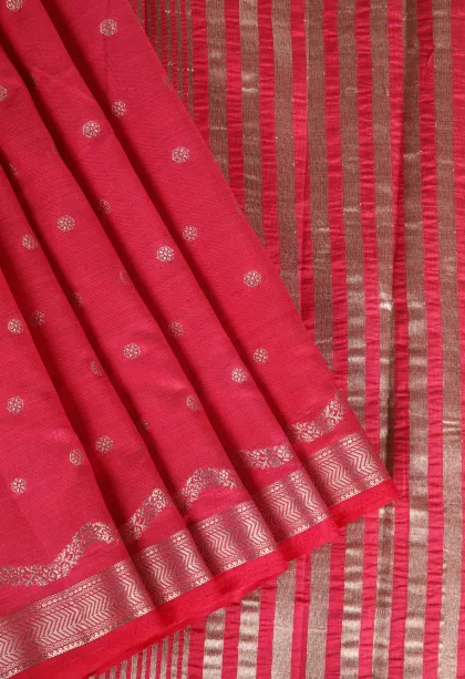 Punch Pink Raw Silk Sarees with Antic Zari Puttas