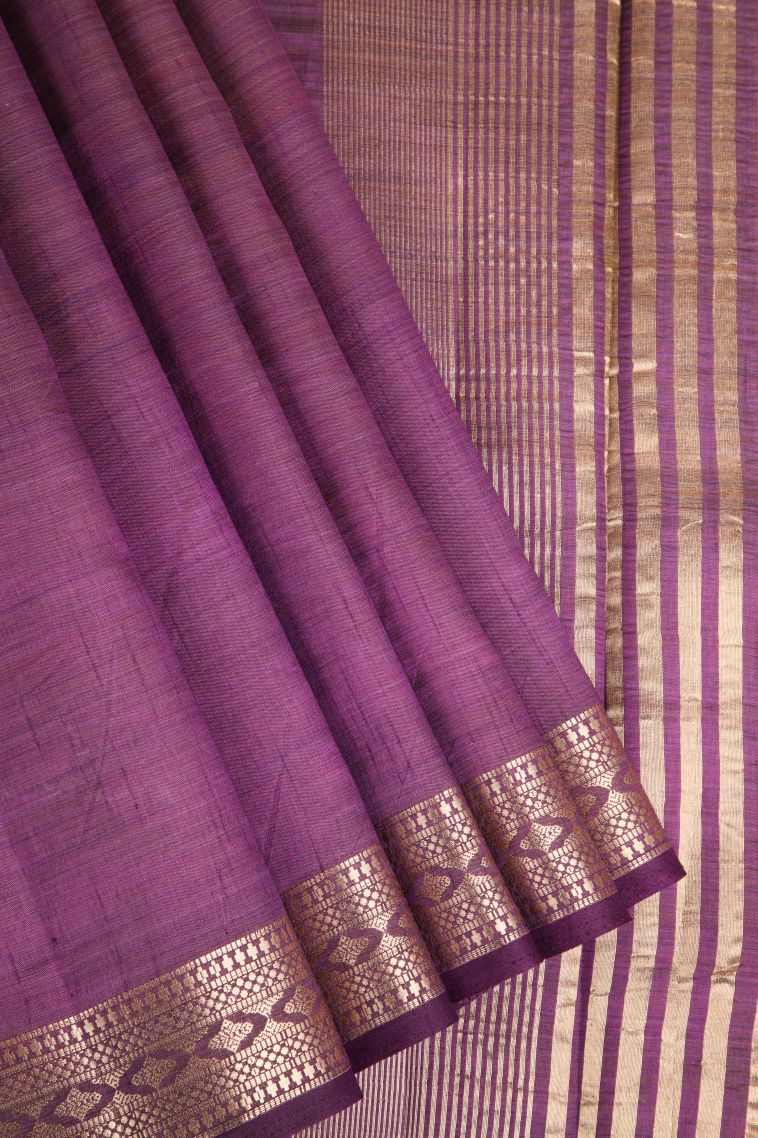 Mauve Purple Raw Silk Sarees Gold Zari with Plain