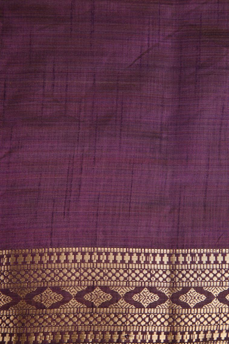 Mauve Purple Raw Silk Sarees Gold Zari with Plain view 3