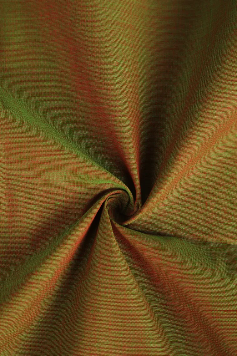 Olive Green Chettinad Cotton Sarees with Gold Zari Plain view 4