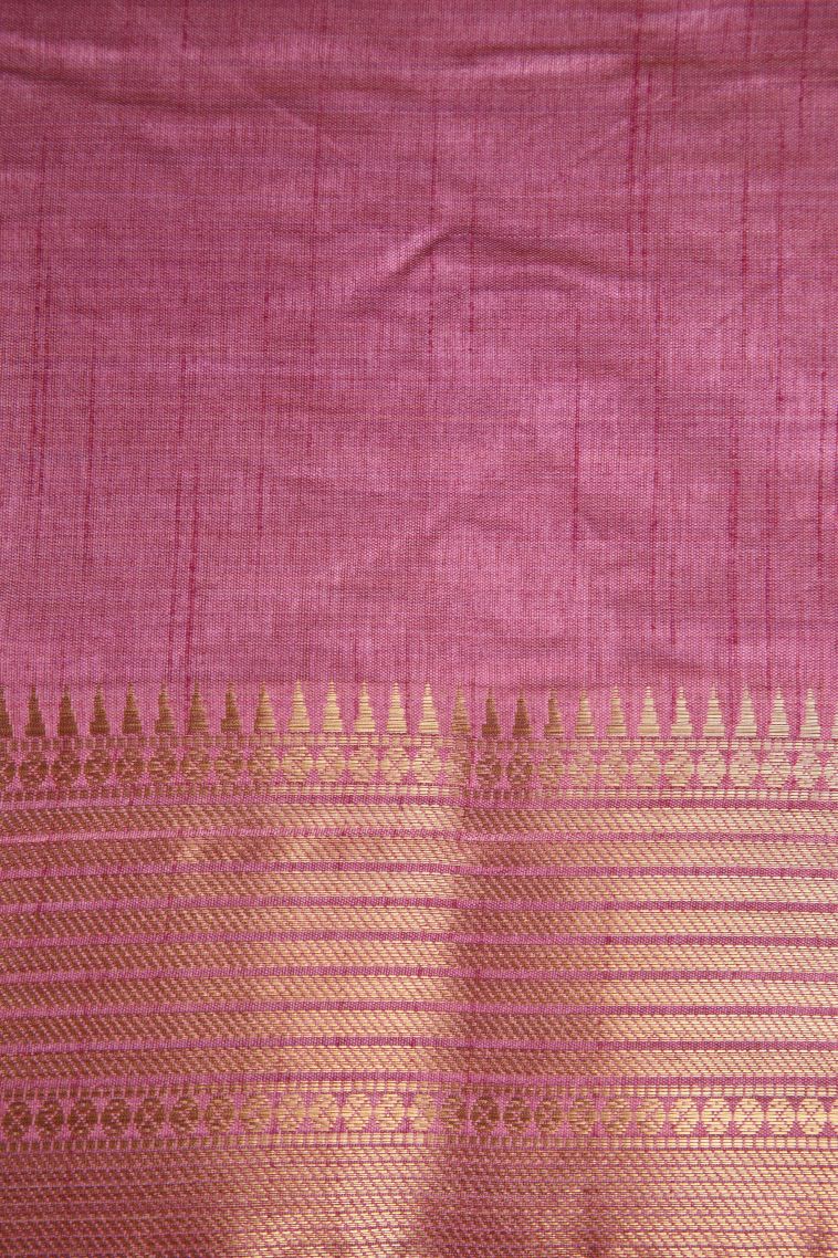 Rose Pink Semi Raw Silk Printed Gold Zari with Floral Patterns view 3