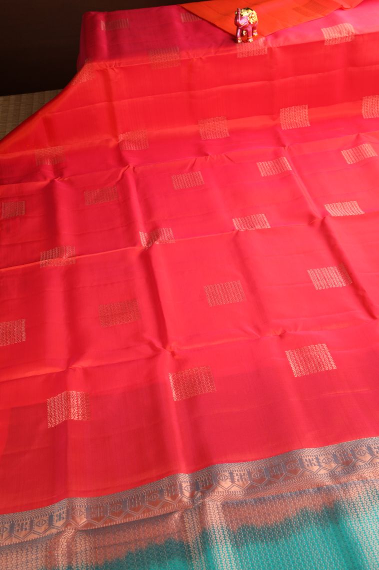 Strawberry Pink Soft Silk Saree Copper Zari with Buttis (small Dots Or Motifs) view 2