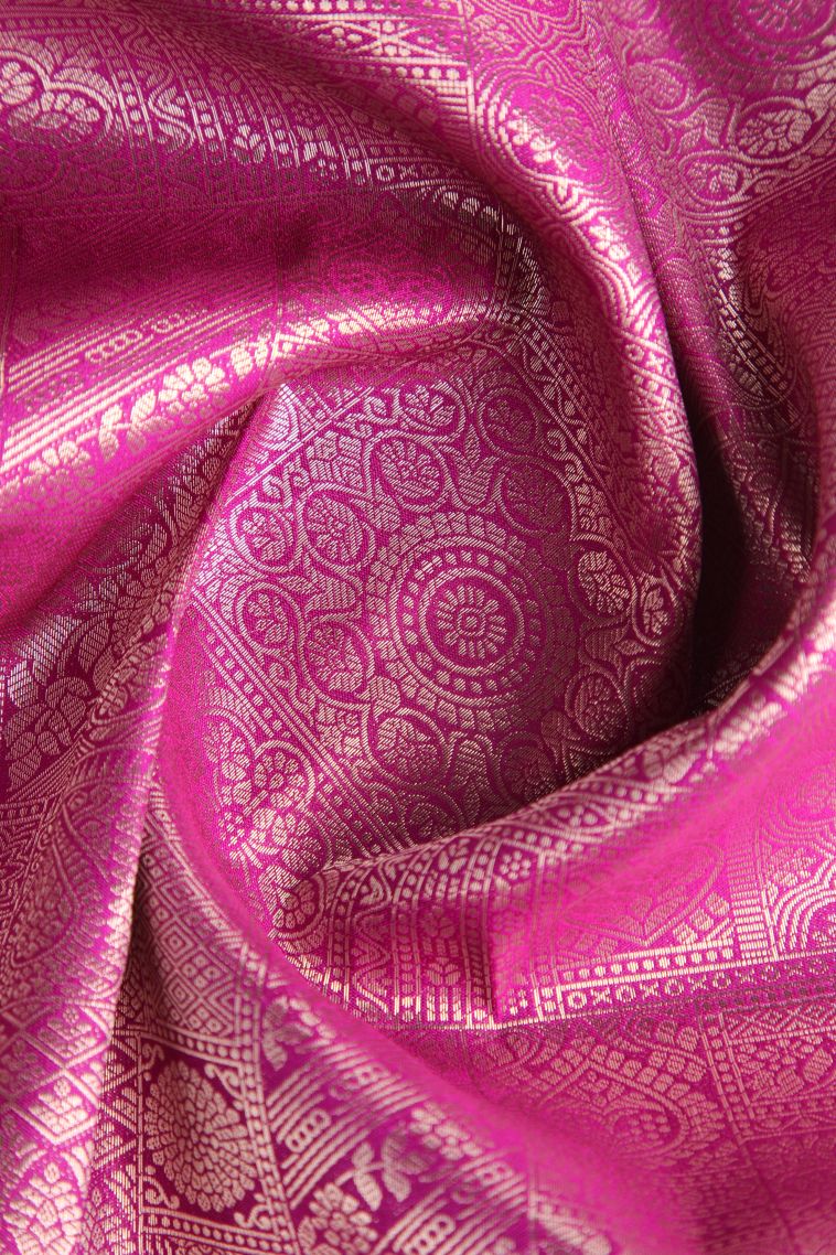Fuscia Pink Apoorva Silk Sarees with Copper Zari Floral Puttas view 4