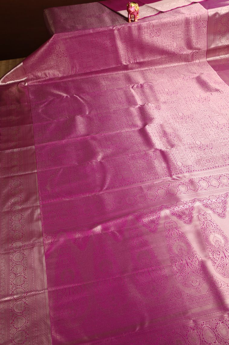 Fuscia Pink Apoorva Silk Sarees with Copper Zari Floral Puttas view 2