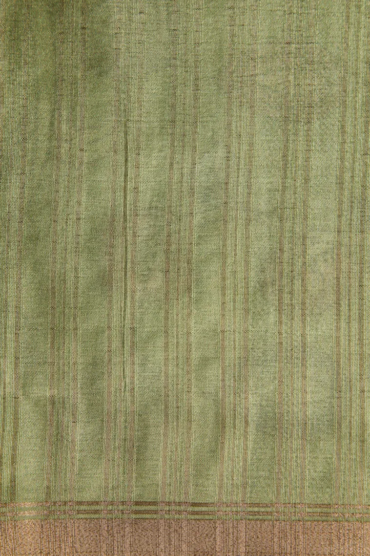Olive Green Jute Sarees Without Zari With Floral Patterns view 3