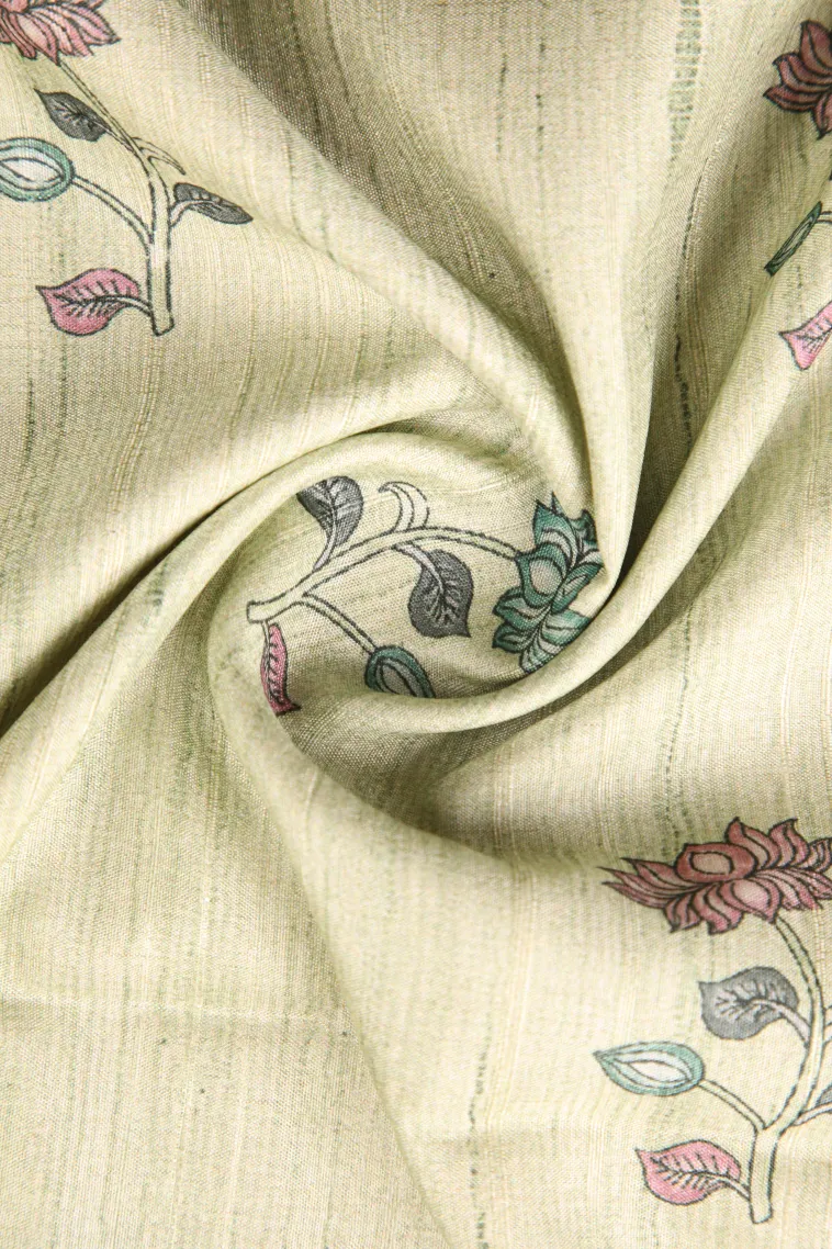 Olive Green Jute Sarees Without Zari With Floral Patterns view 4