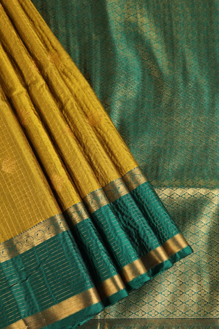 Lemon Yellow Apoorva Silk Sarees with Gold Zari Checks And Puttas