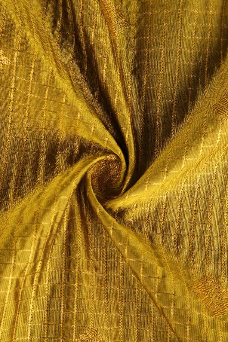 Lemon Yellow Apoorva Silk Sarees with Gold Zari Checks And Puttas view 4