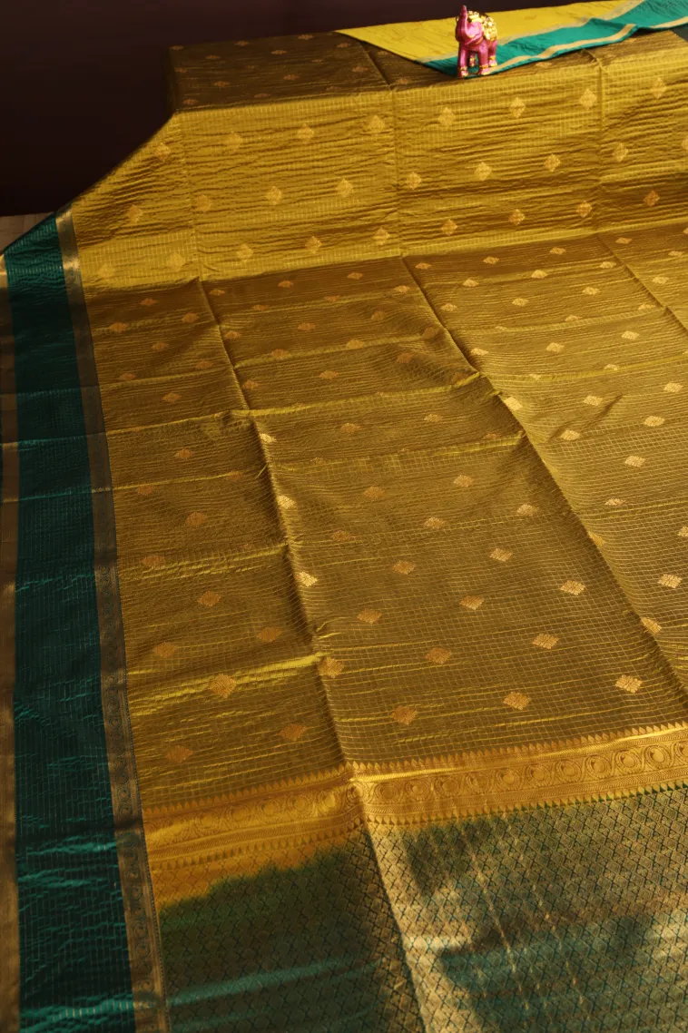 Lemon Yellow Apoorva Silk Sarees with Gold Zari Checks And Puttas view 2