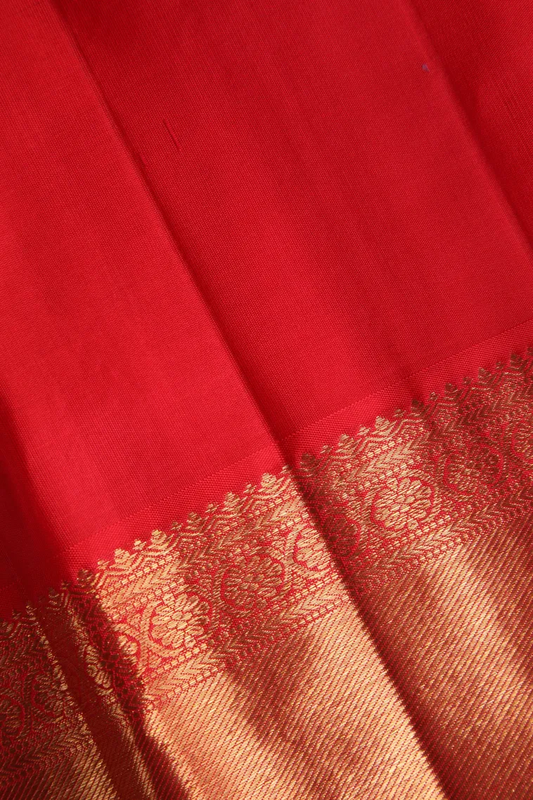 Rose Red Kanchipuram Silk Sarees with Gold Zari Animal Mottif view 3