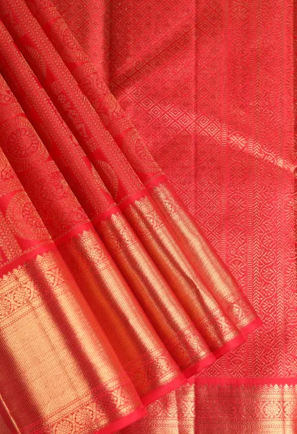 Rose Red Kanchipuram Silk Sarees with Gold Zari Animal Mottif