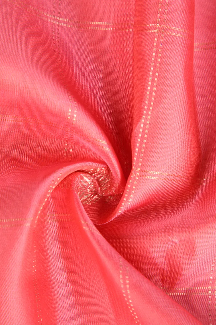 Strawberry Pink Kanchipuram Silk Sarees with Gold Zari Checks And Puttas view 4