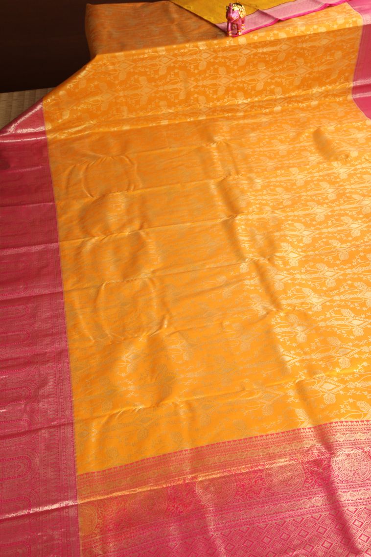 Mango Yello Apoorva Silk Sarees with Copper Zari Floral Patterns view 2