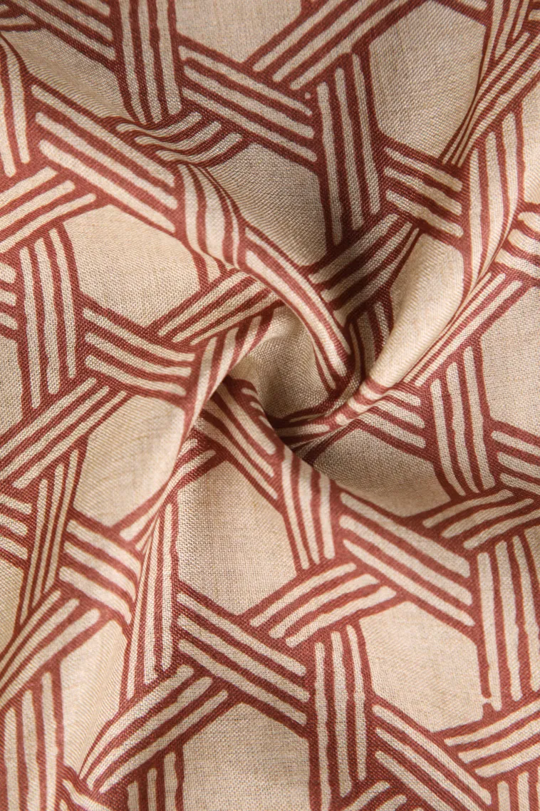 Apple Red Semi Raw Silk Printed Without Zari With Geometric Shapes view 4
