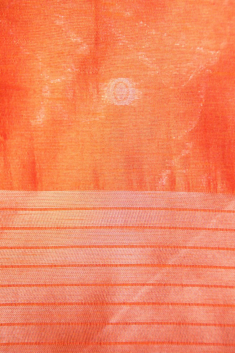 Carrot Orange Raw Silk Sarees with Copper Zari Puttas view 3