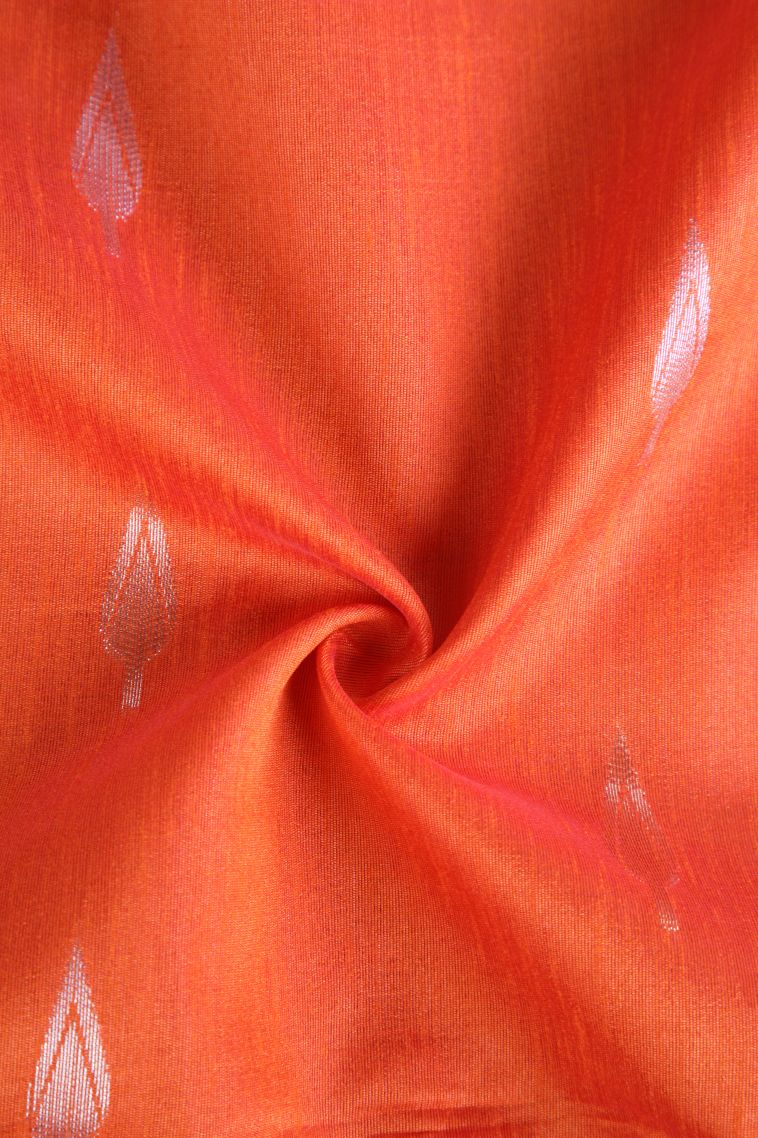 Carrot Orange Raw Silk Sarees with Copper Zari Puttas view 4