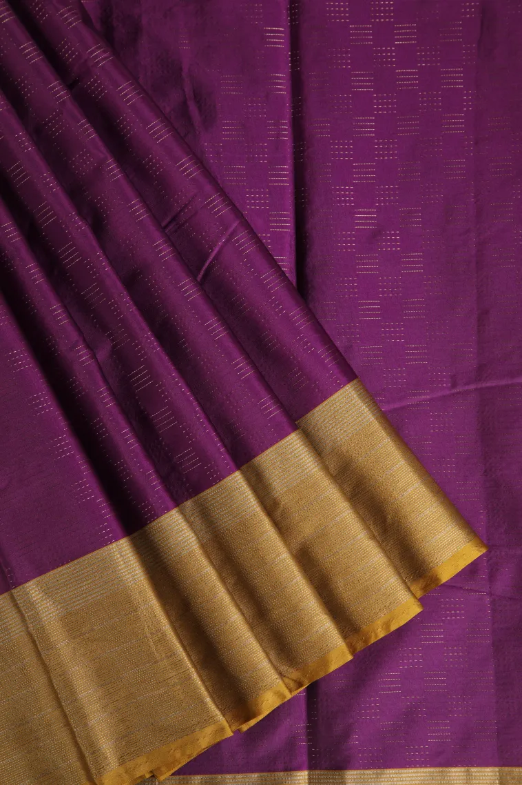 Magenta Purple Arani Silk Sarees with Gold Zari Horizontal Model