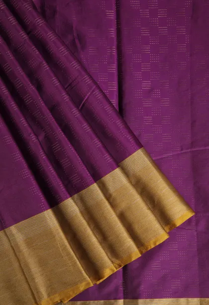 Magenta Purple Arani Silk Sarees with Gold Zari Horizontal Model