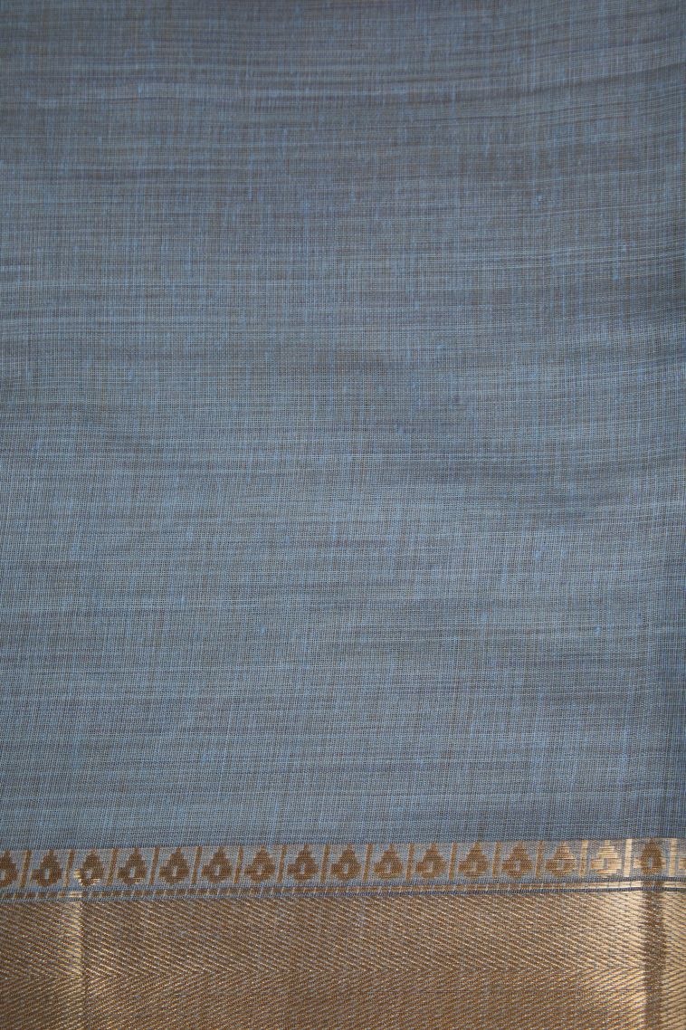 Stone Blue Chanderi Cotton Sarees Gold Zari with Floral Puttas Embroidary view 3