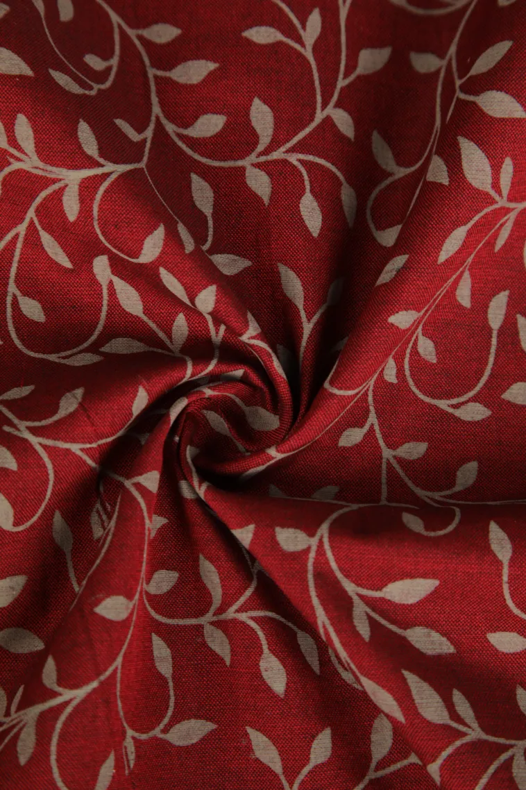 Berry Red Poly Cotton Sarees Without Zari With Floral Patterns view 4