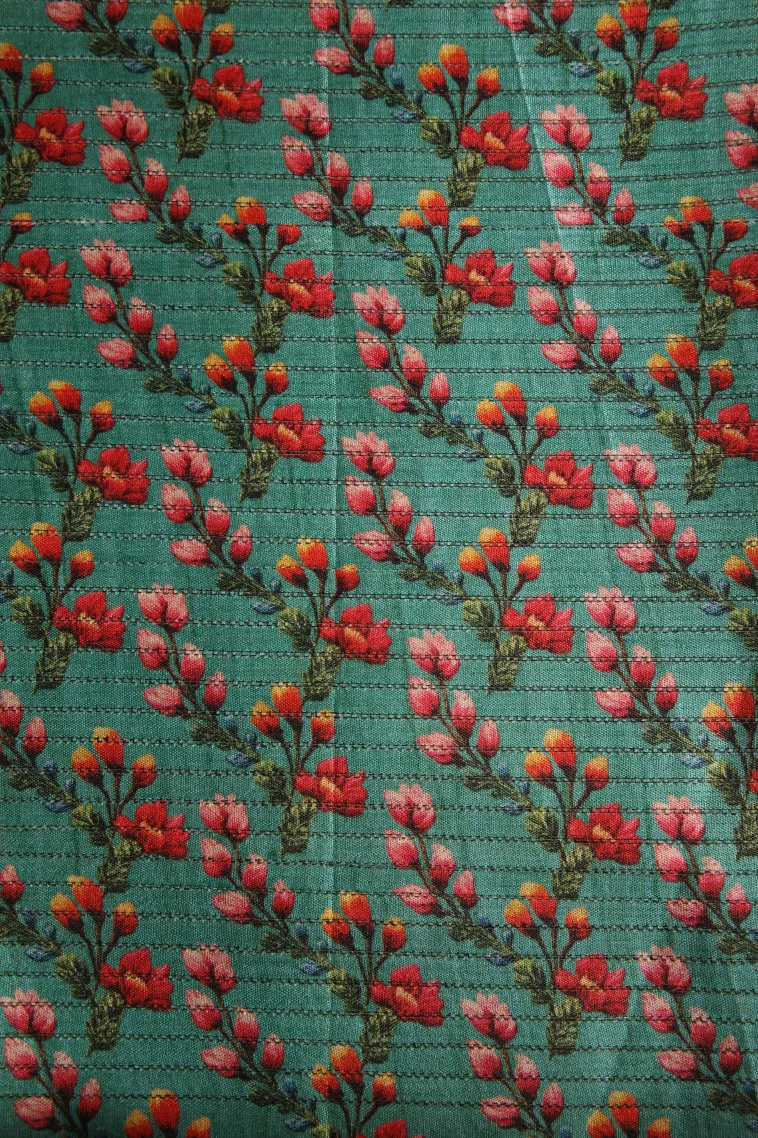 Teal Blue Tussar Saree Without Zari With Stripes view 3