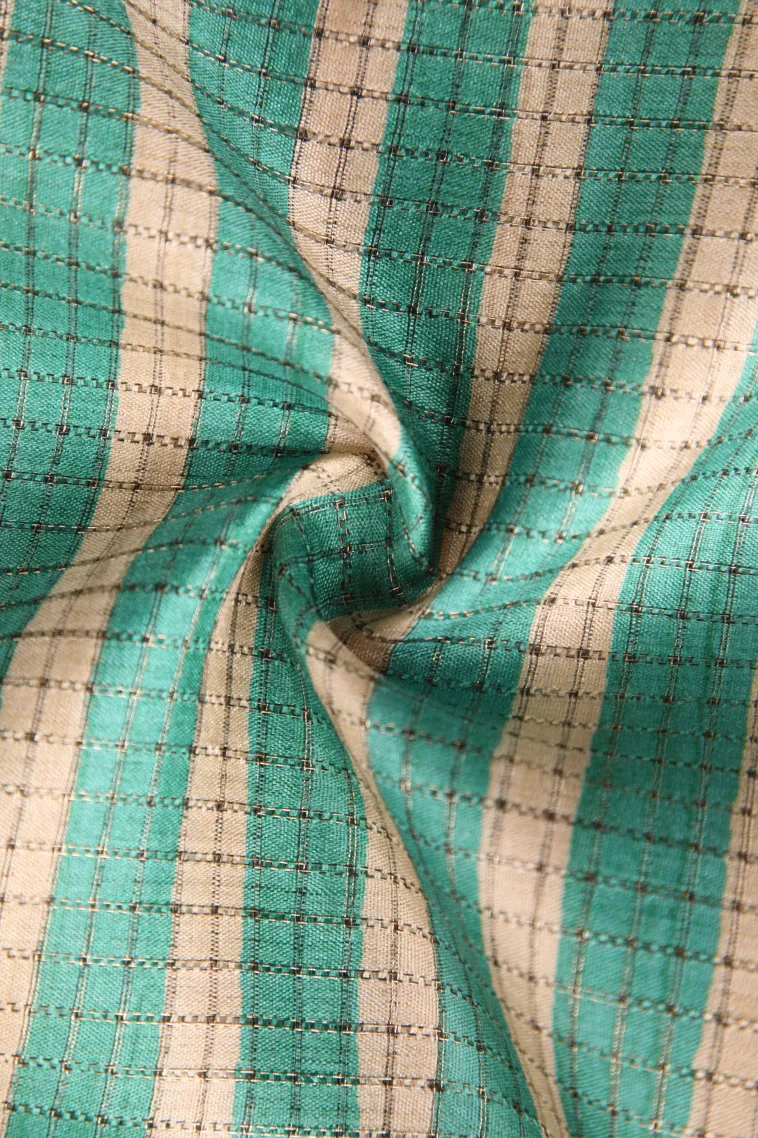 Teal Blue Tussar Saree Without Zari With Stripes view 4