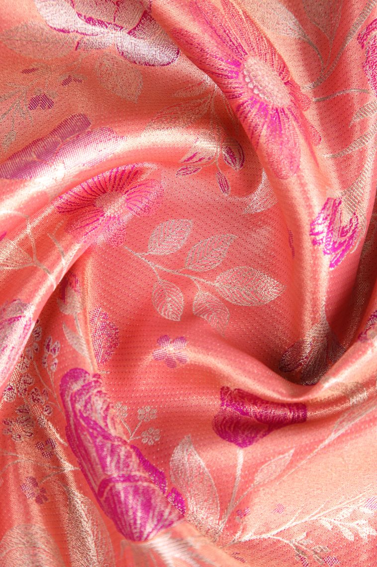 Rouge Pink Apoorva Silk Sarees with Copper Zari Floral Patterns view 4