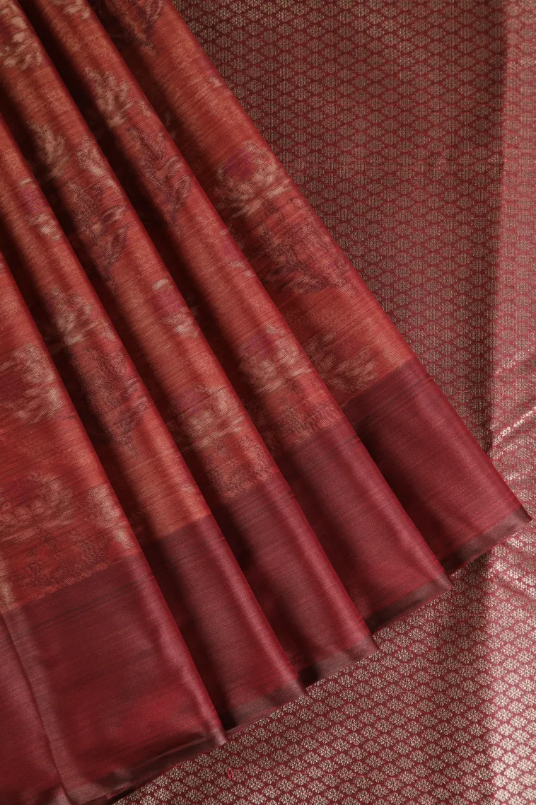 Crimson Red Soft Silk Sarees Without Zari With Floral Patterns