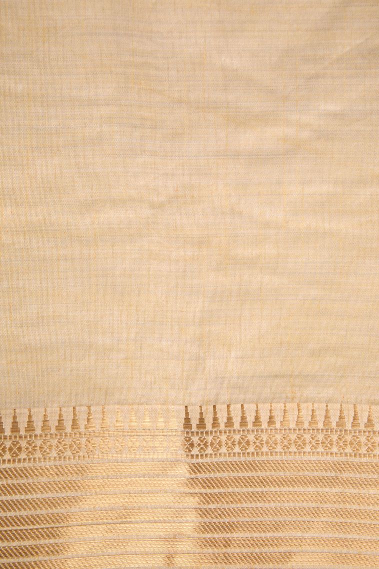 Vanilla Custard Yellow Semi Raw Silk Printed Gold Zari with Floral Patterns view 3