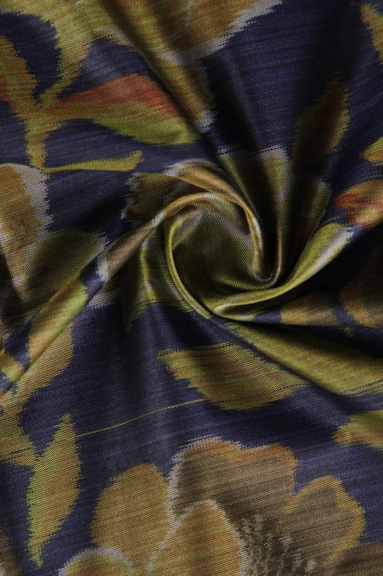Indigo Blue Soft Silk Sarees with Bronze Zari Floral Patterns view 4