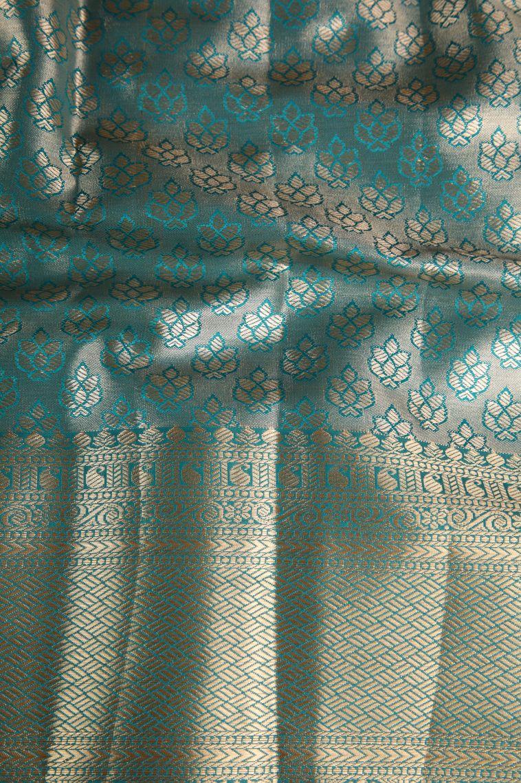 Salmon Pink Apoorva Silk Sarees Gold Zari with Floral Patterns view 3