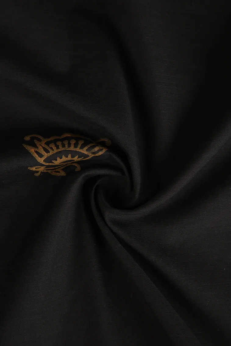 Asphalt Black Poly Cotton Sarees Without Zari With Floral Puttas view 4