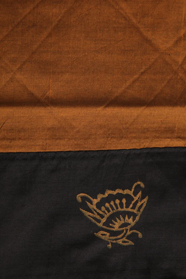 Asphalt Black Poly Cotton Sarees Without Zari With Floral Puttas view 3