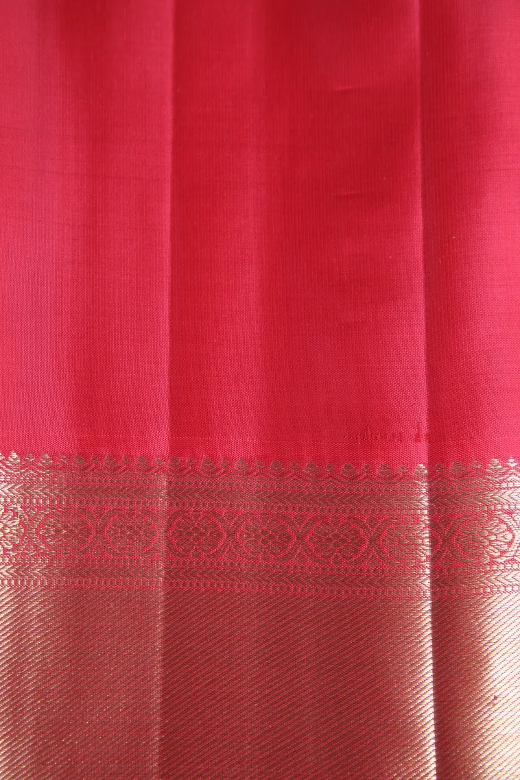 Rose Red Kanchipuram Silk Sarees with Gold Zari Floral Patterns view 3