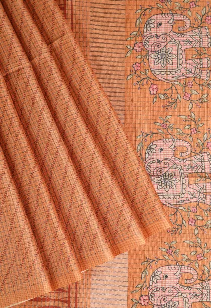 Cream White Tussar Saree Without Zari With Animal Mottif