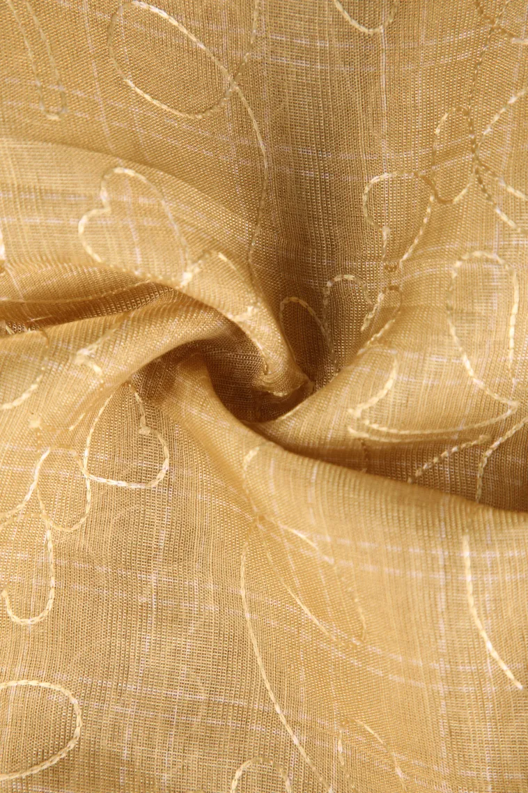 Sand Yellow Linen Saree Without Zari With Embroidary view 4