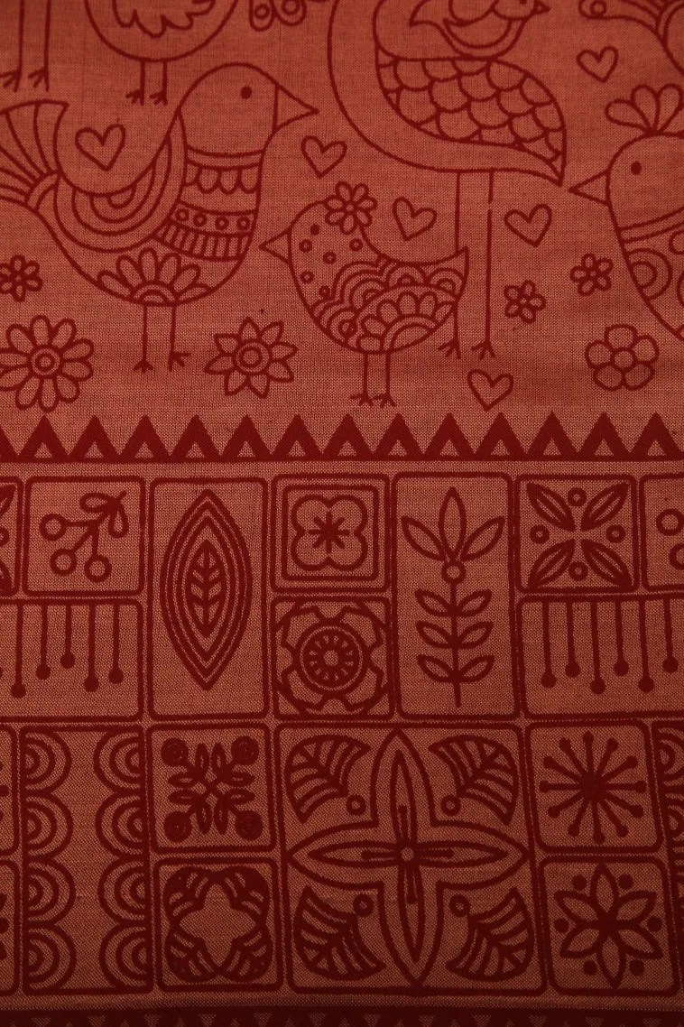 Blush Red Poly Cotton Sarees Without Zari With Floral Patterns view 3