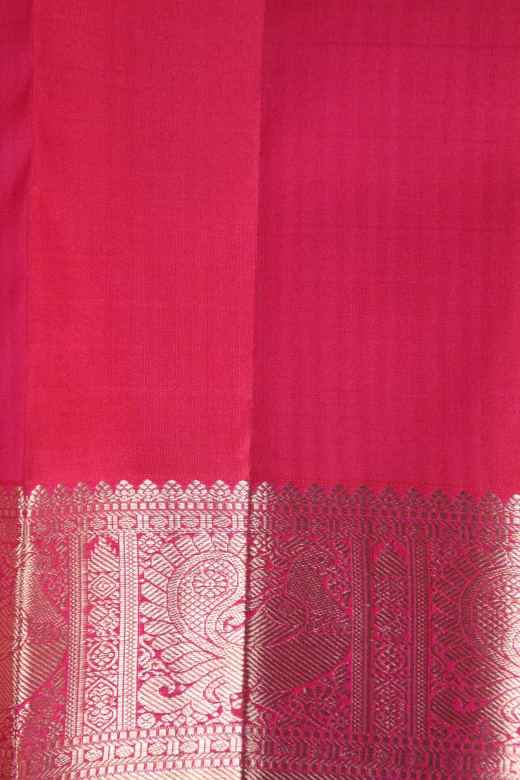 Punch Pink Kanchipuram Silk Sarees with Gold Zari Peacock Motifs view 3