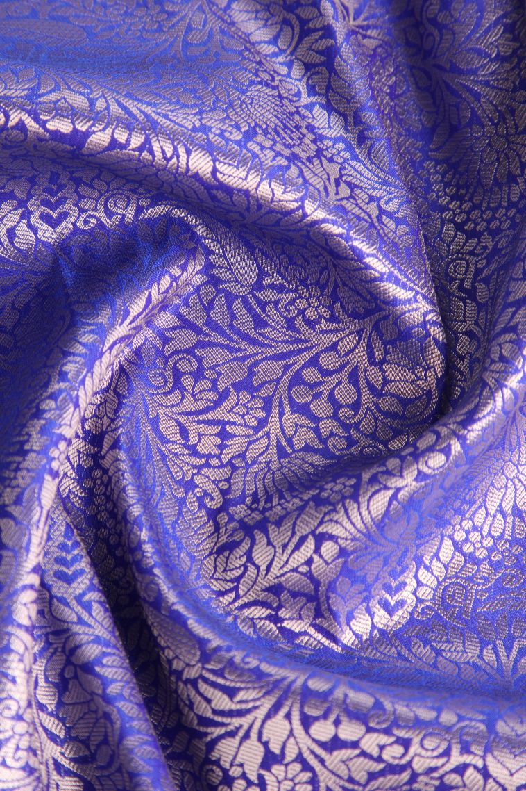 Cobalt Blue Apoorva Silk Sarees Silver Zari with Floral Patterns view 4
