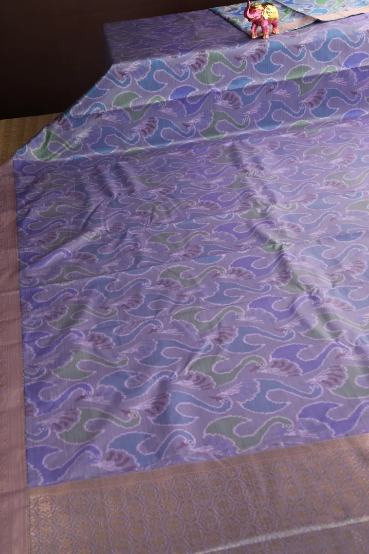 Lavender Purple Soft Silk Sarees with Bronze Zari Floral Patterns view 2