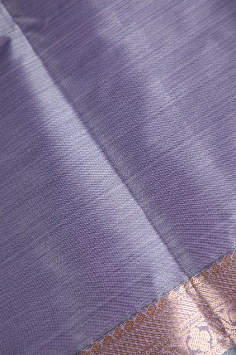 Lavender Purple Soft Silk Sarees with Bronze Zari Floral Patterns view 3