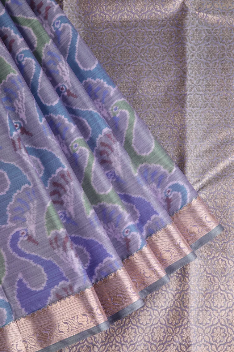 Lavender Purple Soft Silk Sarees with Bronze Zari Floral Patterns