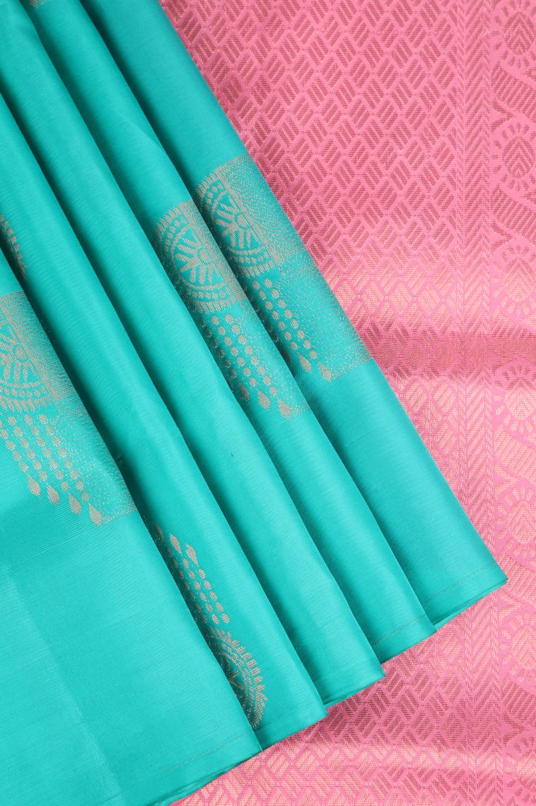 Sapphire Blue Soft Silk Saree Copper Zari with Buttis (small Dots Or Motifs) view 1
