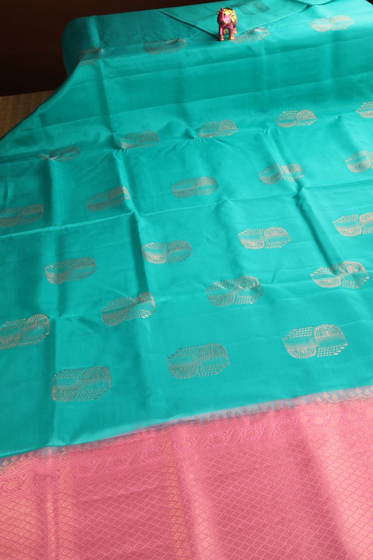 Sapphire Blue Soft Silk Saree Copper Zari with Buttis (small Dots Or Motifs) view 2