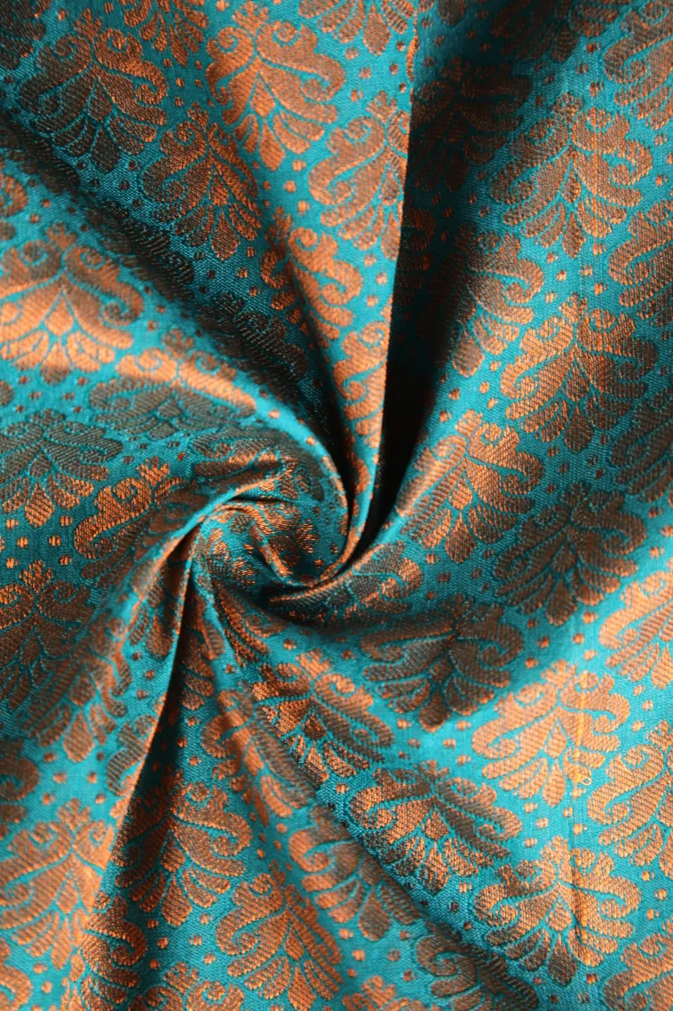 Teal Blue Visiri Madippu Silk Sarees with Copper Zari Floral Patterns view 4