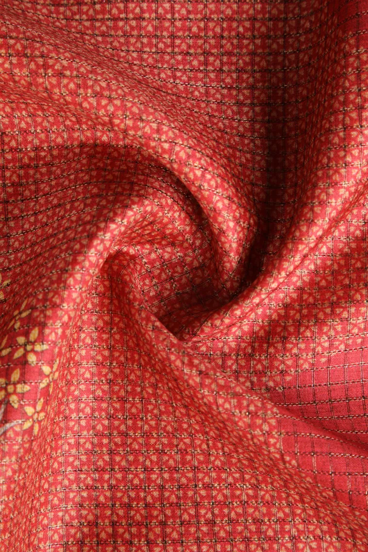 Candy Red Tussar Saree Without Zari With Birds Mottif view 4