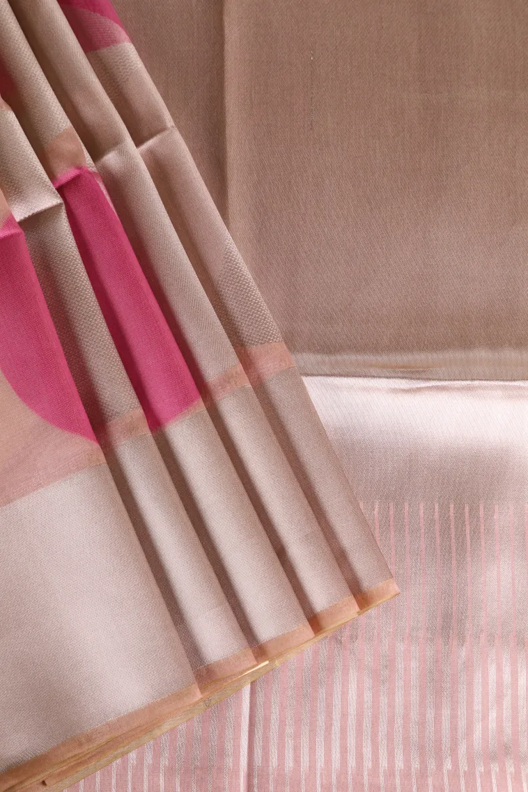 Lemonade Pink Jute Sarees with Silver Zari Geometric Shapes