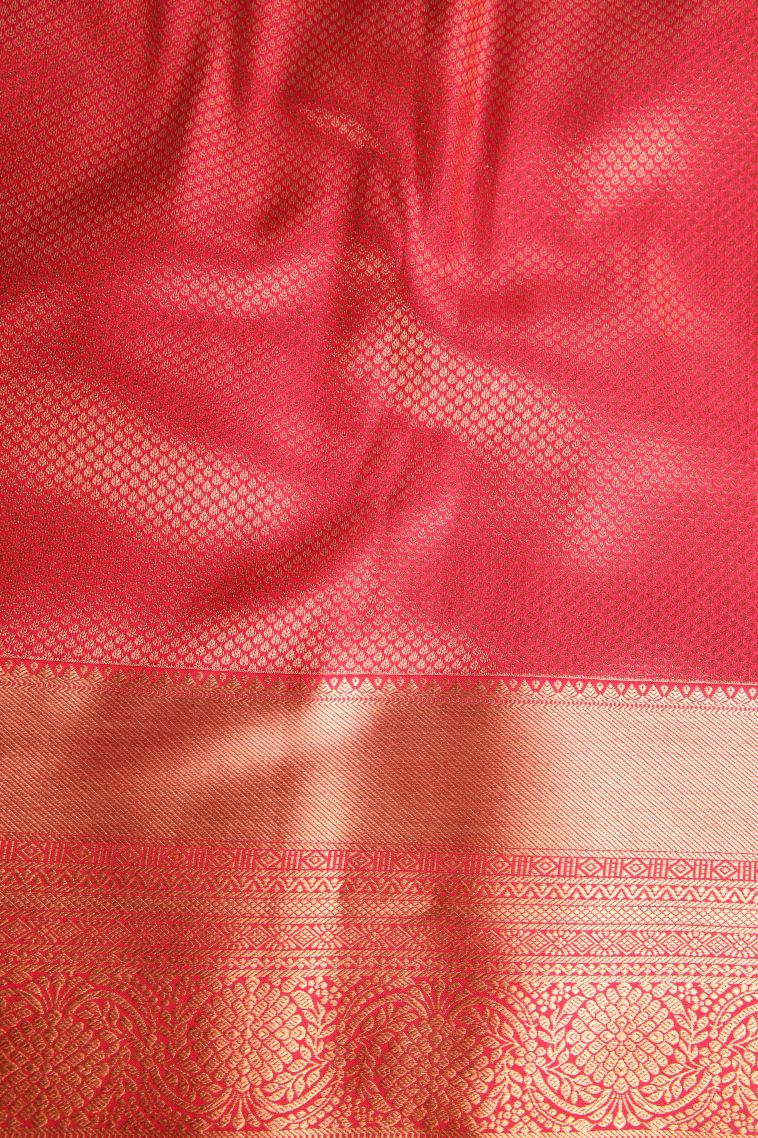 Rose Red Apoorva Silk Sarees with Copper Zari Floral Puttas view 3