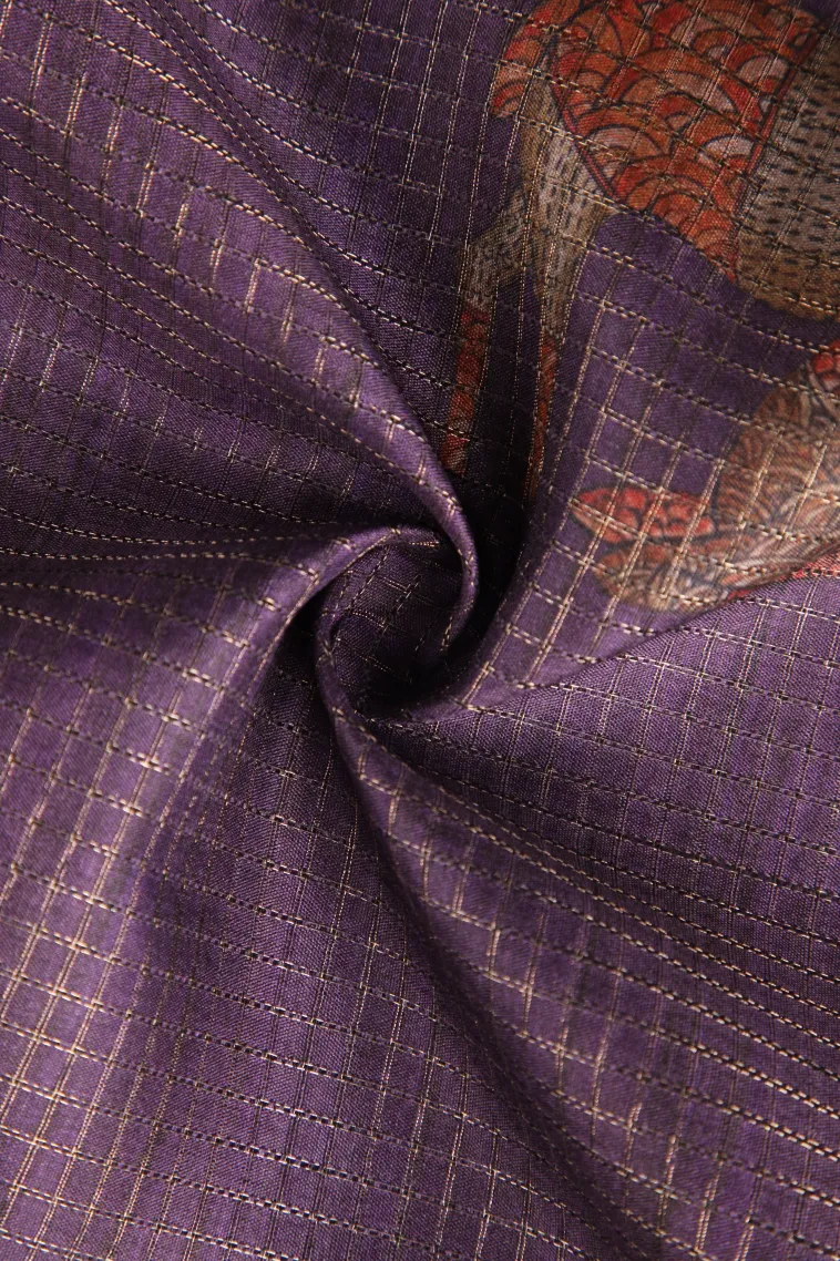 Mulberry Purple Tussar Saree Without Zari With Animal Mottif view 4