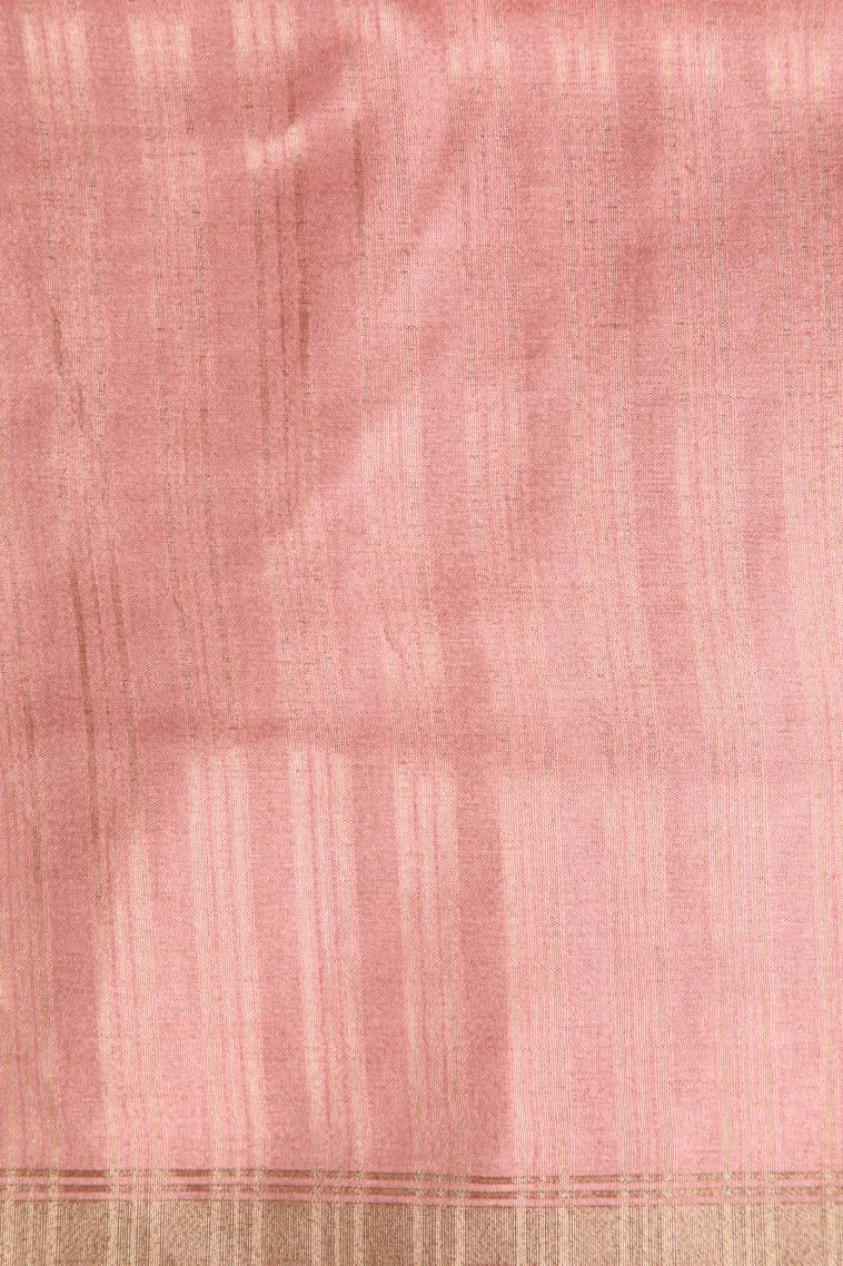 Peach Pink Jute Sarees Without Zari With Floral Patterns view 3